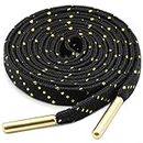 YFINE Sneakers Flat Shoe Laces: Athletic Shoelaces With Metal Tips - 2 Pair, Black Gold + Gold Tips, 39.4 inch (100CM)