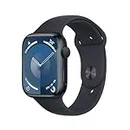Apple Watch Series 9 [GPS 45mm] Smartwatch with Midnight Aluminium Case with Midnight Sport Band. Fitness Tracker, Blood Oxygen & ECG Apps, Water-Resistant - M/L
