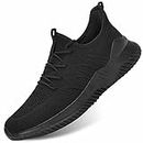 Mens Running Shoes Slip-on Walking Sneakers Lightweight Breathable Casual Soft Sole Trainers, All Black, 12