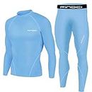 1Bests Men's Sports Running Set Compression Shirt + Pants Skin-Tight Long Sleeves Quick Dry Fitness Tracksuit Gym Yoga Suits, New Light Blue, Large
