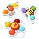 Hooku 3 Pcs Suction Cup Spinner Toys, Baby Fidget Spinner Toy, Spinning Toys for Toddlers 1-3, Sensory Toys Early Education Toys Bathtub Toy Dining Chairs Toys, Birthday Gifts for Baby Boy Girl