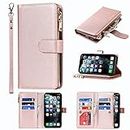 Jaorty Wallet Case Compatible with iPhone 11 Pro Max Case,[9 Card Slots] [Wrist Strap] [Stand Feature] Zipper Cash Pocket Magnetic Leather Cover Shockproof Slim Case for iPhone 11 Pro Max,6.5" RoseGold