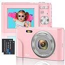 Autofocus Digital Camera for Kids Boys and Girls,FHD 1080P 48MP Vlogging Camera Rechargeable Compact Mini Camera with 16X Digital Zoom Portable Pocket Camera Gift for Students Adults Beginners(Pink)