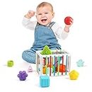 jenilily Baby Shape Sorting Toy, Cube with 14PCS Sensory Shape Blocks, Sensory Bin Shape Sorter Toys Early Learning Education Toys for Toddlers Babies Gifts