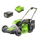 Greenworks 80V 21" Brushless Cordless (Push) Lawn Mower (LED Headlight + Aluminum Handles), 4.0Ah Battery and Rapid Charger Included (75+ Compatible Tools)
