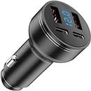 126W USB C Car Charger, 4-Port 2 USB PD 3.0 + 2 USB QC 3.0 Car Charger, Metal USB C Cigarette Lighter USB C Adapter with LED Voltmeter DC12-24V for Android, Tablet and All Smartphones