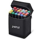 RiyaNed Markers Pen Set, Professionale Pennarelli per Disegno, Graffiti di Pennarello con Punte a doppio per Acquerello Art Sketch Adatto per Principianti (24 Colori-Nero)
