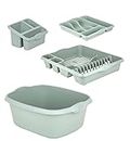 JMS we create smile [𝐒𝐞𝐭 𝐨𝐟 𝟒] Plastic Dish Drainer with Sink Tidy, Washing Up Bowl & Cutlery Tray-Home/kitchen Accessories (Silver Sage)