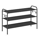 SONGMICS Shoe Rack, 3-Tier Shoe Organizer, Fabric Shoe Shelf Storage with 4 Hooks, Holds up to 15 Pairs of Shoes, Height-Adjustable Shoe Rack for Entryway, Hallway, Closet, Ink Black ULMR139B01