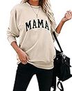 LACOZY Women Long Sleeve Shirts Fashion Mama Graphic Tees Casual Crewneck Pullover Sweatshirt Sweater Y2k Clothes Apricot XL