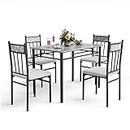 Nafort 5-Piece Kitchen Dining Table Set, Modern Kitchen Rectangular Table and 4 Padded Chairs Set w/Metal Frame Marble Tabletop for Home Kitchen Dining Room Furniture Set for 4, Black/Grey