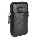 Genuine Leather Cell Phone Pouch Cellphone Belt Clip Holster Compatible with iPhone 14 Pro Max 15 Pro Max with Phone Case Dual Pocket Universal Smartphone Belt Loop Pouch Bag for Samsung S24 Ultra