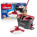 Vileda Turbo Microfibre Mop and Bucket Set, Spin Mop for Cleaning Floors, Set of 1x Mop and 1x Bucket,Grey/Red,48.5 x 27.5 x 28 cm