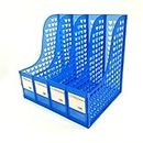 Kalitus 4 Compartment File, Magazine, Book Rack Plastic Storage Box, 320 X 300 X 270 mm, Blue