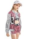 LOLANTA Girls Sequin Dance Clothes 4 Pieces Set Kids Hip Hop Jazz Modern Dancing Outfits (Pink, 6X-7)
