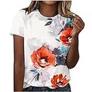 Short Sleeve Tops for Women Printed Plus Size T Shirt Fashion 2024 Summer Pullover Round Neck Casual Blouse Tees Short Sleeve Work Blouses for Women（6-Red,2XL）