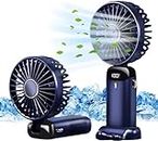 CITRODA Hand Held Fan,Portable Handheld USB Rechargeable Table Fans with 5 Speeds,Battery Operated Mini Fan Foldable Desk Desktop Fans with LED Display for Home Office Bedroom Outdoor Travel (Blue)