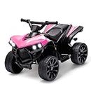 Hetoy Kids 6V ATV, 4 Wheeler Ride on Quad Car Toy with LED Lights, Music, Foot Pedal & Wear-Resistant Wheels, Battery Powered Electric Vehicle for Kids Toddler 3+ Years Old, Pink
