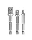 ATHGLOBAL Chrome Vanadium Steel Heavy Duty 3 Piece Set 1/4" 3/8" 1/2" Hex Shank Wrench Socket To Power Drill Adapter Bits Nut Driver Extension Bar Square Head For Automotive And Home Repair Tool Kits