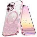 DUEDUE Magnetic Case for iPhone 15 Pro, iPhone 15 Pro Glitter Case with [Removable Glitter Card] [Compatible with MagSafe], Shockproof Ultra Slim iPhone 15 Pro Cover 6.1'', Gradient Pink