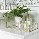 Ruhi Collections Rectangle Glass Tray with Brass Rim and Mirror Base Vanity (9 x 7 inches)(Rectangular)