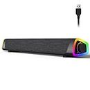 SOULION R30 Plus Computer Speakers, Wired USB Powered Bluetooth V5.3 PC Sound Bar, Colorful LED Lights with Switch Button, Portable Computer SoundBar for Desktop Laptop Phone, Gray（Not 3.5mm AUX）