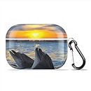 Dolphins At Sunset Protective Case Cover Compatible with Apple AirPods Pro Hard PC Cute Dolphin Airpod Case Cover with Portable Keychain