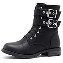 Herstyle Florence2 Women's Ankle Lace Up Military Combat Booties Mid Calf Boots 1721Black 8.0