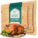 Bamboo Cutting Board Set - 3-Piece Pre-Oiled, Double-Sided, Ergonomic Handles 