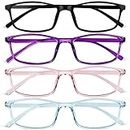 URAQT Blaulichtfilter Brille, Anti Blaulicht PC Gaming Brillen Modebrille, Blue Light Blocking Glasses, Ohne Stärke Blaufilter Brille für Damen und Herren (Rosa+Blau+Tiefpurpur+Schwarz)