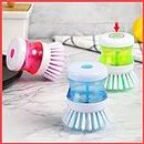 wolpin Plastic 2-In-1 Dishwashing Brush Scrub & Dishsoap Dispenser For Kitchen (Pack Of 2 Pcs) Cleaning Dishes, Gas Top And Cookware