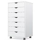 Sweetcrispy 7 Drawer Chest - Storage Cabinets Dressers Wood Dresser Cabinet with Wheels Mobile Organizer Drawers for Office, Home, White