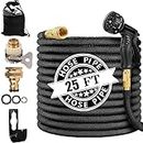 Expandable Garden Hose Pipe 25FT, 3 Times Expanding Flexible Magic Lightweight Watering Hose Pipe with 10 Function Spray Gun/Brass Fittings/Anti-Leakage with 3/4''&1/2'' Connectors Hosepipe(25ft)