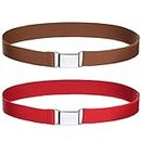 WELROG Toddler Kids Adjustable Buckle Belt - Elastic Child Silver Buckle Belts for Girls Boys, Red / Brown, One size