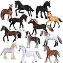Liberty Imports 12 Pcs Deluxe Plastic Horse Figure Toy Set for Kids - Realistic Miniature Toy Pony Figurines Bulk Animal Variety Cake Toppers Gift Pack