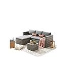 EVRE Malibu Rattan 3 Pc Garden Furniture Set and Coffee Table with Glass, 3 Seater Sofa Patio Conservatory Indoor & Outdoor with Cushions (Grey Malibu Set)