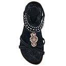 Alicegana Womens Sandals Shoes Comfort Walking with Non Slip on Casual Summer Beach Shoes Dress Ankle Elastic Jeweled Bohemian Flats, Black, 7 US