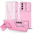 Asuwish Phone Case for Samsung Galaxy S22 Plus S22+ 5G with Tempered Glass Screen Protector and Slide Camera Cover Kickstand Stand Slim Cell Accessories S22+5G S22plus 22S + S 22 22+ Women Men Pink