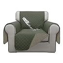 ISSUNTEX Double Protection 100% Waterproof Chair Sofa Covers for Living Room, Couch Covers for Chair Sofa, Reversible Furniture Protector Sofa Cover for Dogs, Pets, Kids (Chair, Greyish Green/Beige)