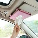 Automaze PU Leather Car Sun Visor Back-Seat Tissue Napkin Box Holder, Interior Car Accessories (Pink Plain, Sun Visor Type)