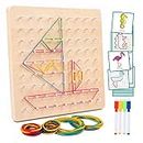 Auvewilo Wooden Geoboard with Rubber Bands, Montessori STEM Educational Toys for Kids, Geometry Learning and Spatial Reasoning