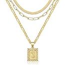 KissYan Gold Layered Necklace Set for Womens, 14K Gold Plated Initial Letter Pendant Necklace Paperclip Snake Choker Silver Alphabets from A-Z Figaro Chain Necklace Jewelry Gift (Gold S)