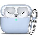 AirPods Pro Case Cover with Keychain, Full Protective Silicone AirPods Accessories Skin Cover for Women Men Girl with Apple 2019 Latest AirPods Pro Case, Front LED Visible-Sky Blue