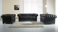 Sofás de diseño de tapicería Chesterfield nuevo 2 plazas color negro