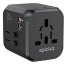 EPICKA Universal Travel Adapter, International Plug Adapter with Dual AC Outlet, 2 USB-C 35W PD Fast Charging & 3 USB-A, All in One Worldwide Wall Charger (TA-205, Black)