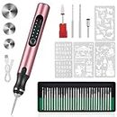 HOTROSE Electric Engraving Pen with 37 Bits, USB Rechargeable Cordless Engraving Machine, Portable DIY Rotary Engraver for Jewelry Wood Glass Stone Carving (Rose Red)
