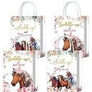 16 Pieces Horse Goodie Bags for Cowgirl Horse Birthday Party Supplies,Saddle Up and Gallop On Over Pink Floral Horse Gift Snacks Treat Candy Party Favors Bags with Handles