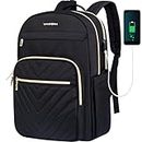 VANKEAN 15.6 Inch Laptop Backpack for Women Men Work Laptop Bag Fashion with USB Port, Waterproof Purse Backpacks Teacher Nurse Stylish Travel Bags Casual Daypacks for School, College, Business, Black