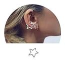 Yheakne Boho Star Cuff Earrings Silver Star Hoops Hollow Star Clip On Earrings No Piercing Earrings Jewelry For Women And Girls (silver)