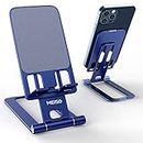 MEISO Cell Phone Stand, Fully Foldable Phone Holder for Desk, Desktop Mobile Phone Cradle Dock Compatible with iPhone, Samsung Galaxy, iPad Mini, Tablets Up to 10” (Navy Blue)